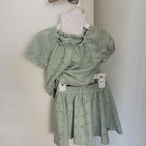 Tahari Girl Green Eyelet Dress